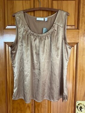 CHICOS Gold Metallic Sheen Tank Top Womens Blouse Size 3 Large Sleeveless Shirt
